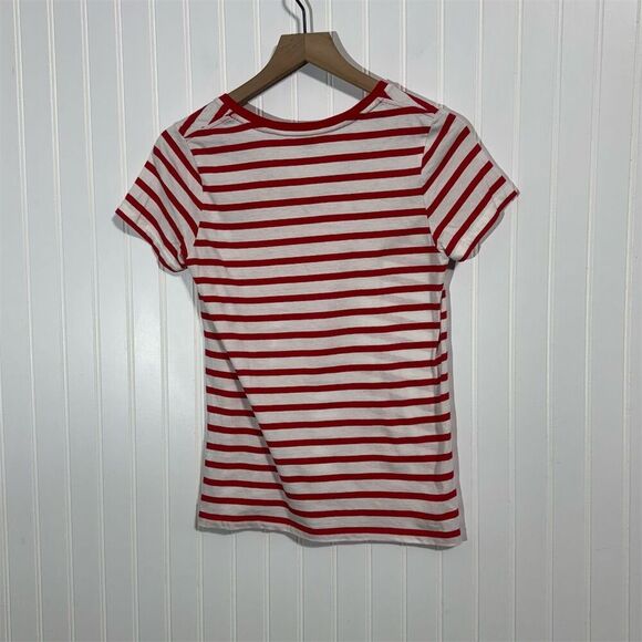 Ralph Lauren Red White Striped V-Neck T-Shirt Medium Classic Polo Pony Logo - Picture 2 of 7